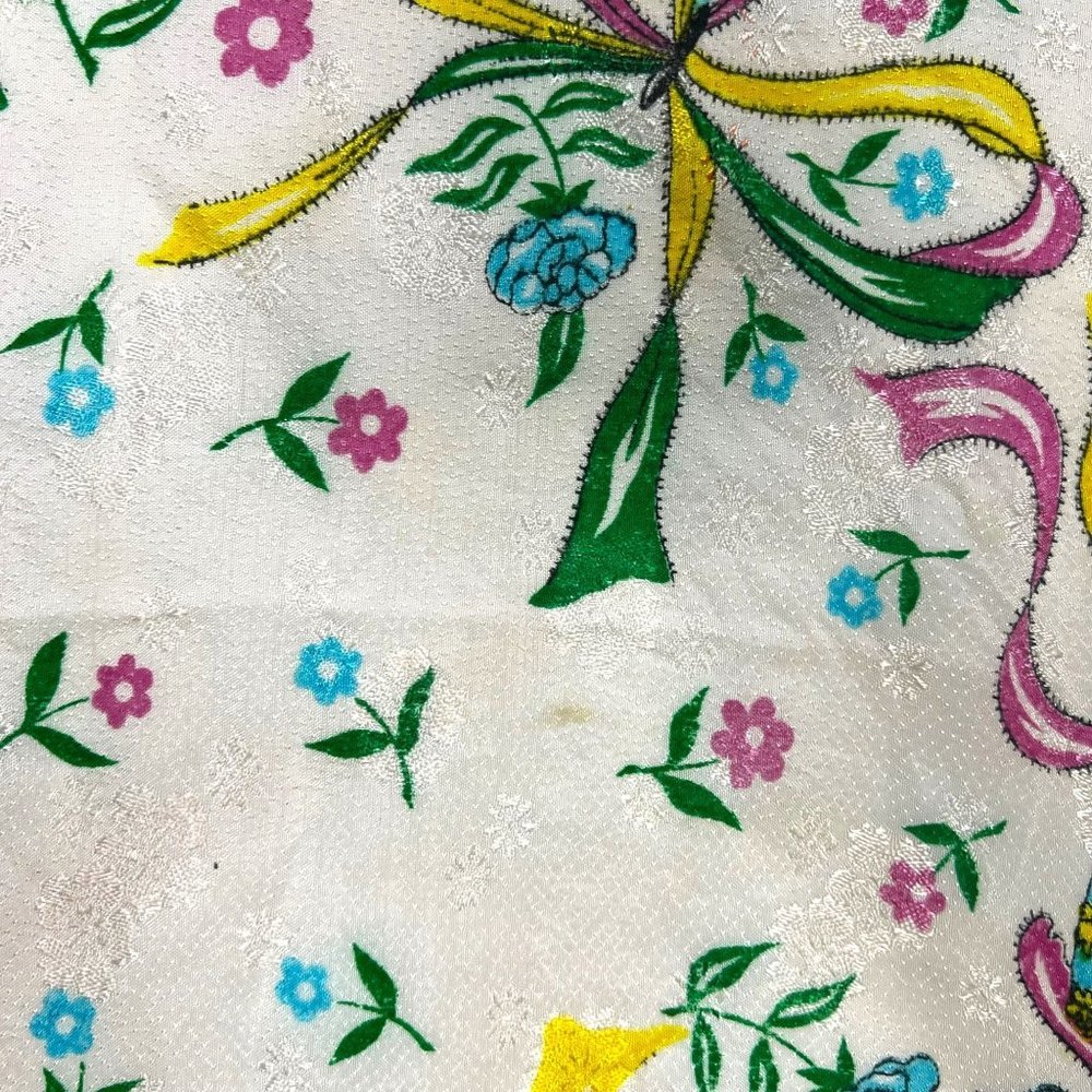 Vintage 50s Multicolor Floral Bows Square Scarf - Picture 2 of 4